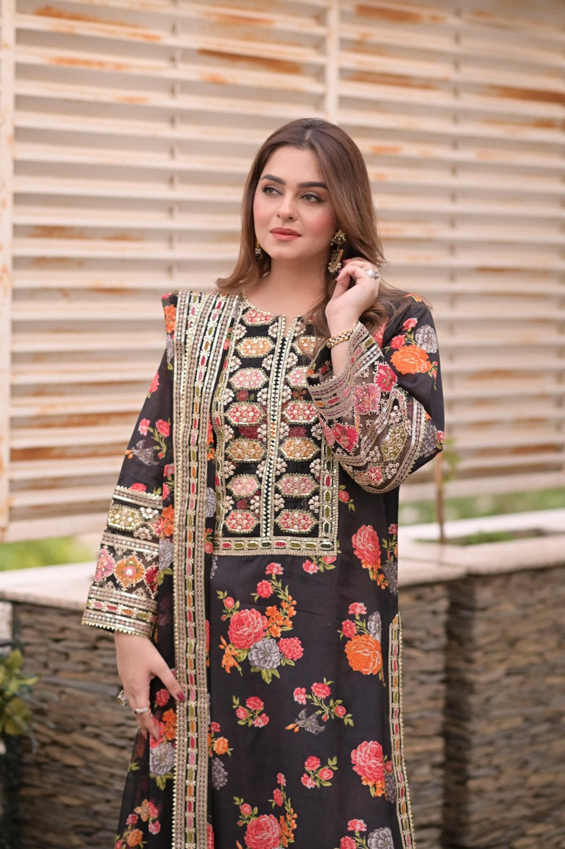 Aneela’s Green Formal Collection Printed Silk Replica