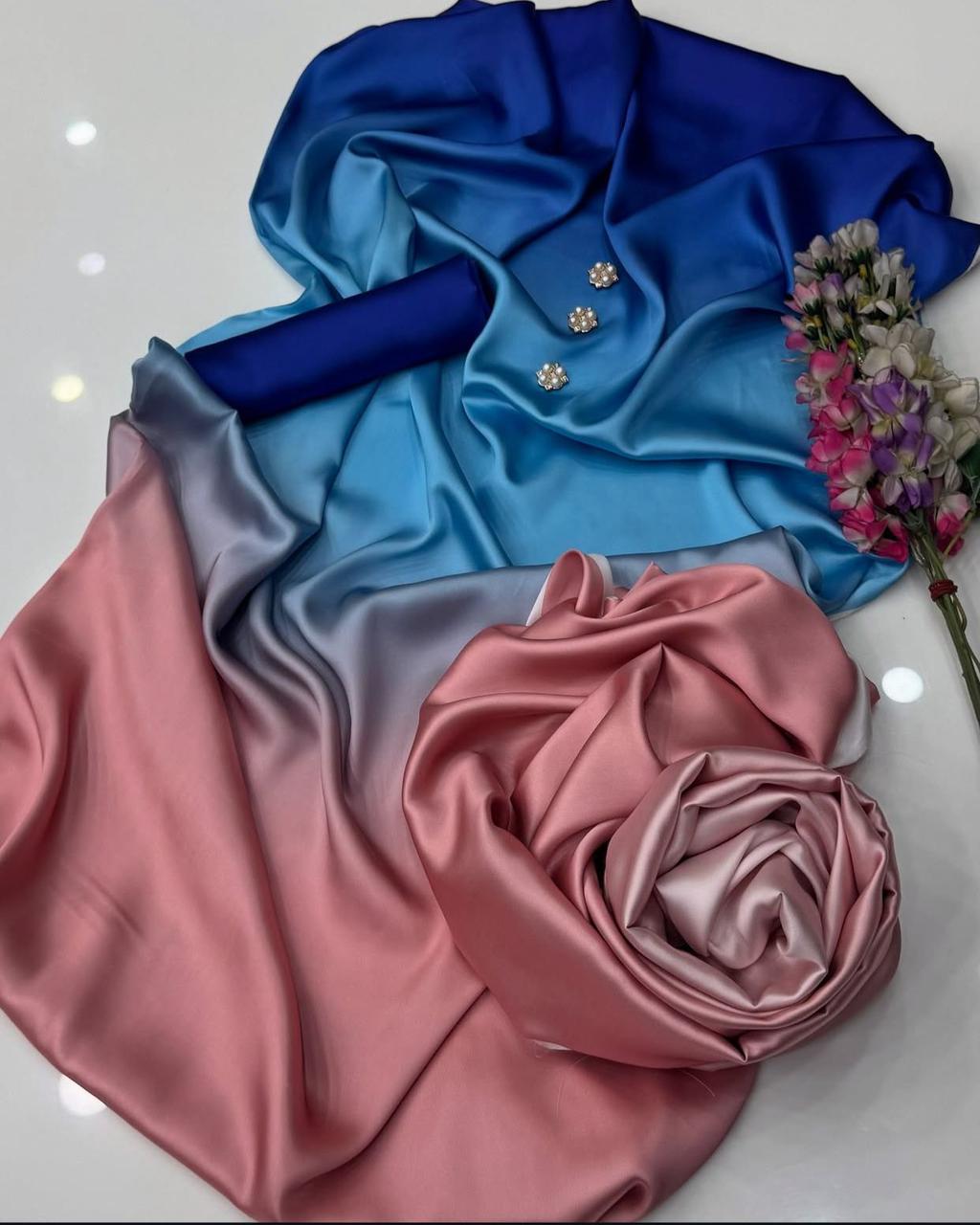 Luxury silk shawlmos digital printed women 3 PCs floral pattern dress
