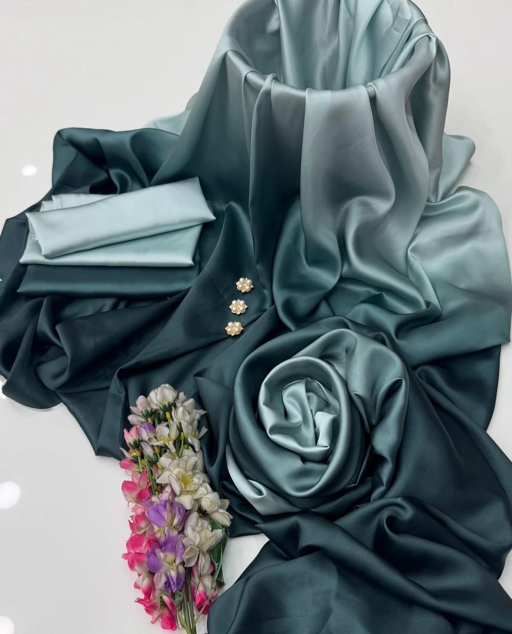 Luxury silk shawlmos digital printed women 3 PCs floral pattern dress