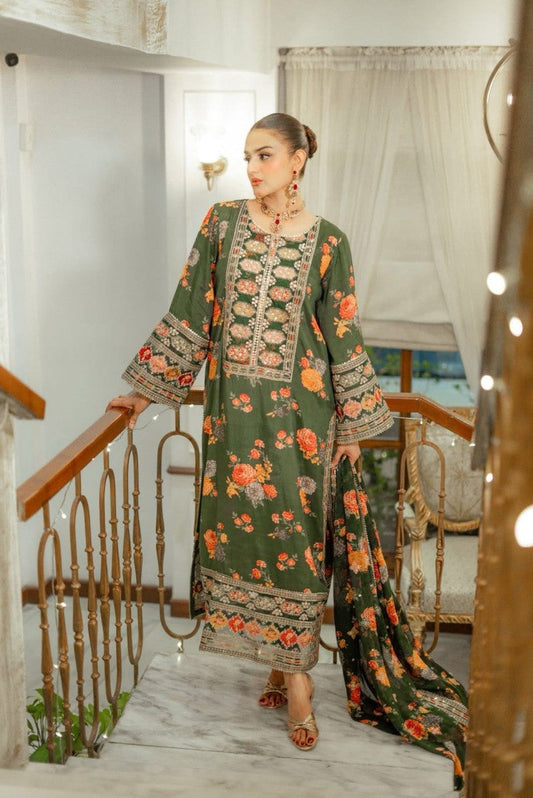 Aneela’s Green Formal Collection Printed Silk Replica