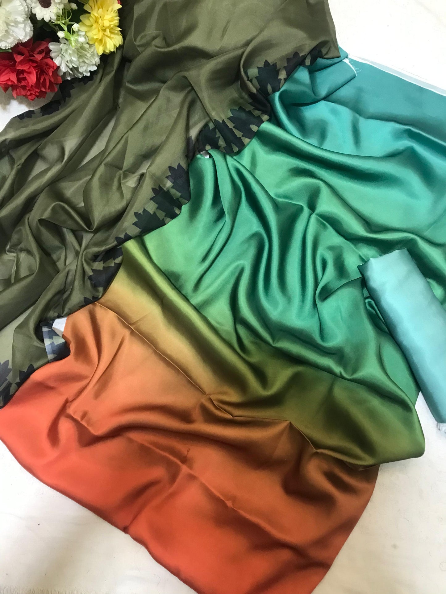Luxury silk shawlmos digital printed women 3 PCs floral pattern dress