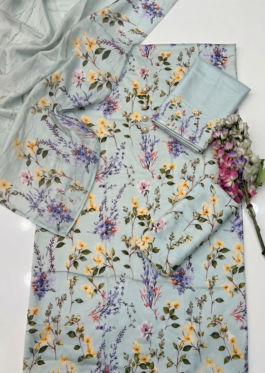 Digital printed shamoze silk unstich 3pcs (asmani)