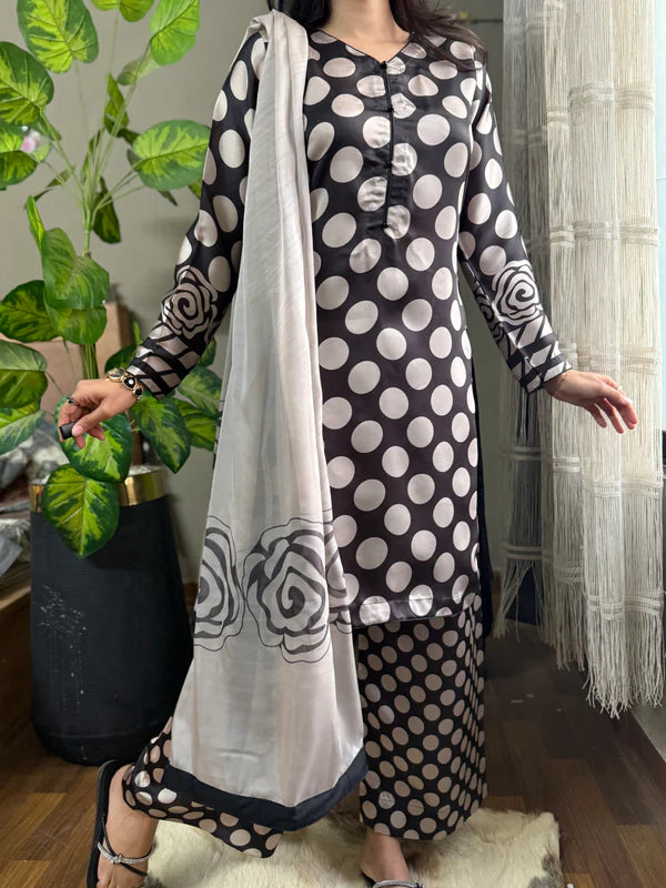 DIGITAL PRINT SHALMOZE Silk 3pcs(big-polka)
