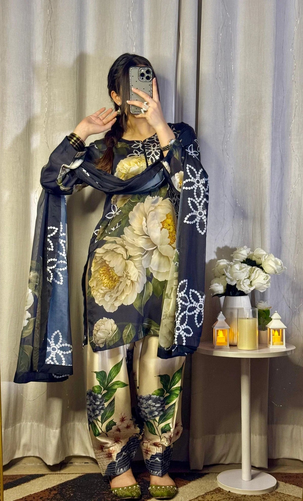 DIGITAL PRINT SHALMOZE Silk 3pcs (cord set black)