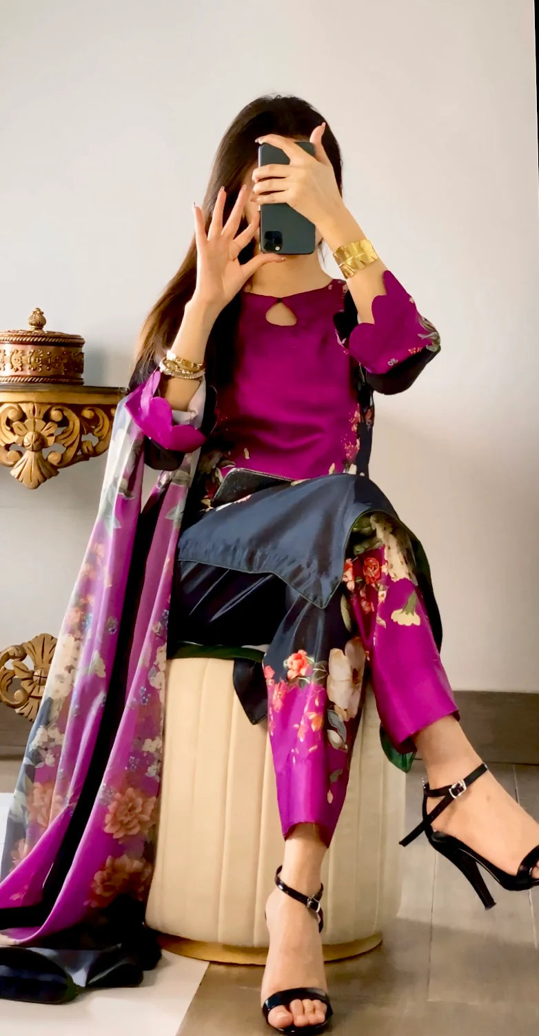 DIGITAL PRINT SHALMOZE SILK 3pcs (Lulusar magenta)