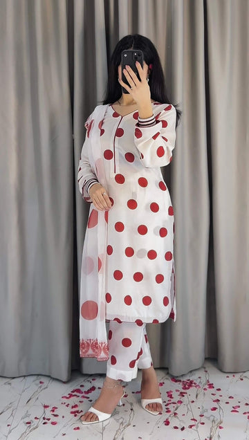 Swiss Lawn (Polka Dots - Maroon) Unstitched