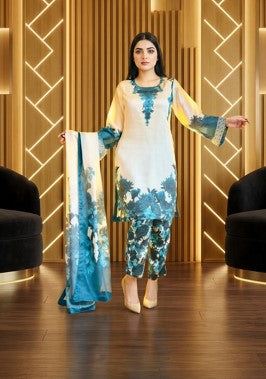 Digital Printed Pure Silk 3PC Unstitched Suit – Zinc Floral Print