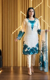 Digital Printed Pure Silk 3PC Unstitched Suit – Zinc Floral Print
