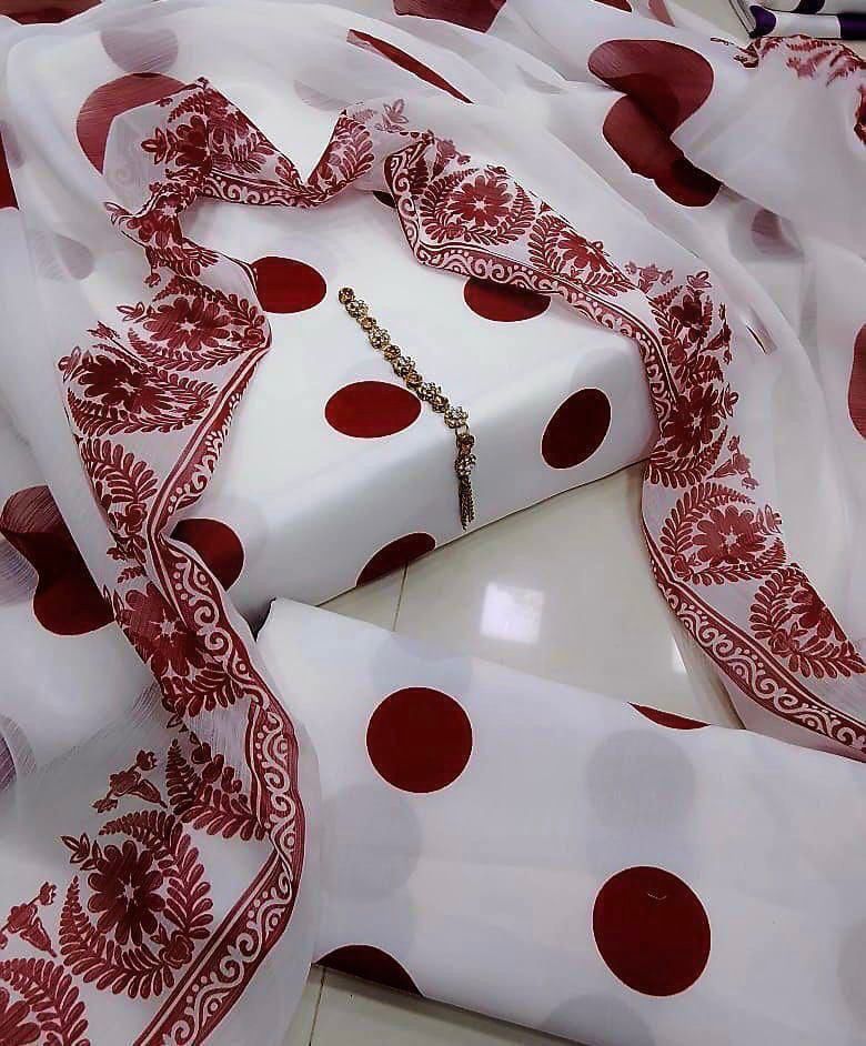 Swiss Lawn (Polka Dots - Maroon) Unstitched