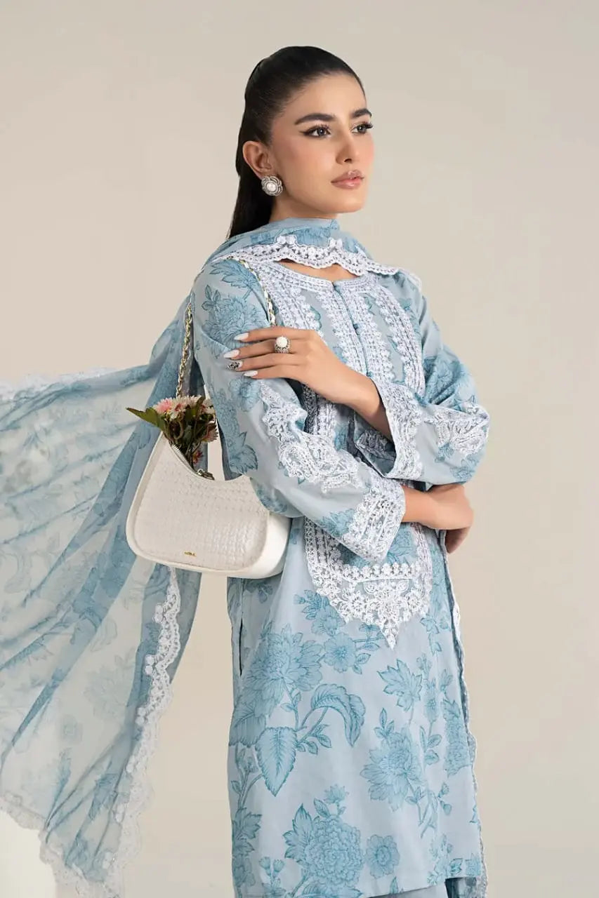 DressToday Luxury Lawn Collection Replica | Sky Blue - Printed  Lawn With Chiffon Embroidered Dupatta -       Dressy Today –Style Meets Confidence Every Day– Pakistani Designers Suits Biggest Range