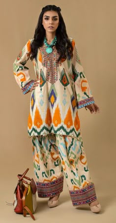 1B Luxury Banadora Swiss Lawn Co-Ord Set - PRINTED 3-Piece