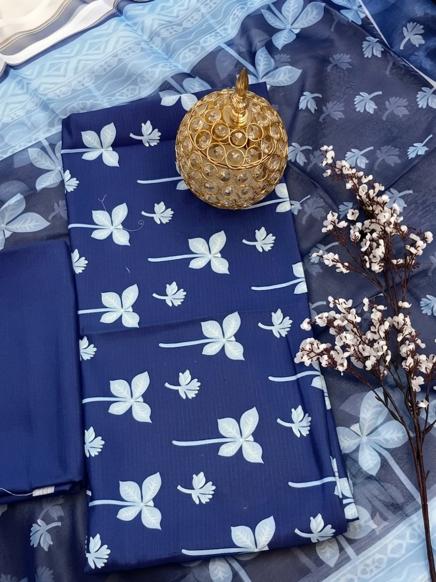 2D Premium Swiss Lawn Bana Dora – Blue Butterfly (Unstitched)