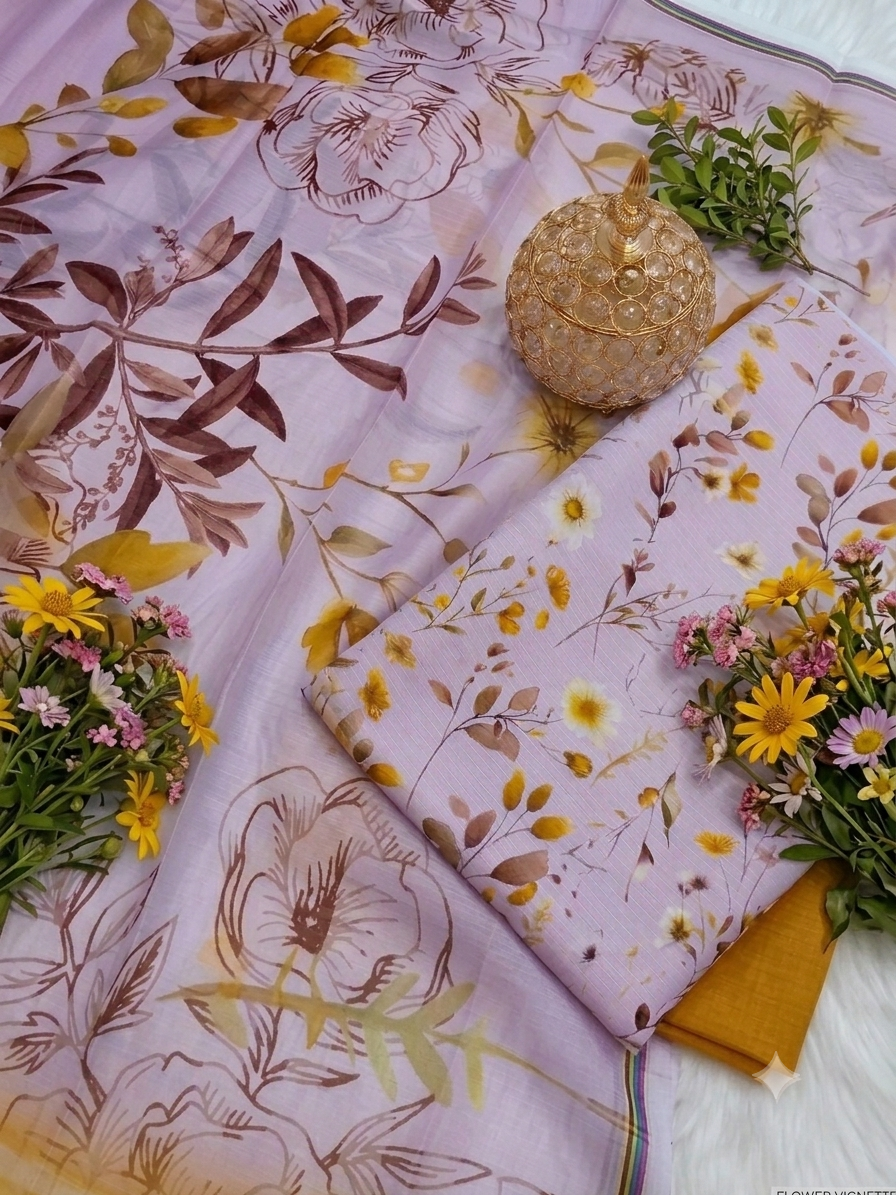 5D Premium Doria Swiss Lawn – Vintage Floral Elegance (Dusty Blue)
