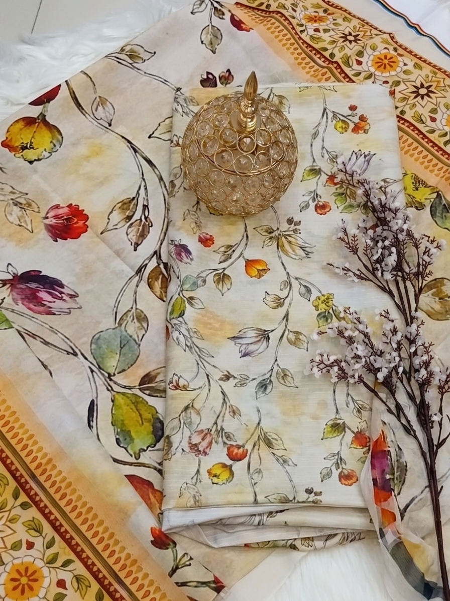 4D Premium Doria Swiss Lawn – Vintage Floral Elegance (Dusty Blue)