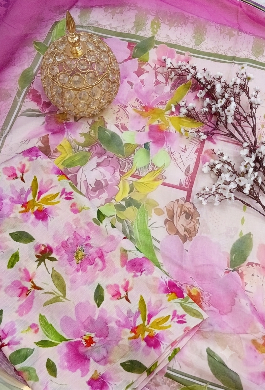 🌸 5C Premium Swiss Lawn Bana Dora for Summers (Unstitched) – Magenta Pink & Lilac Floral Charm 🌸