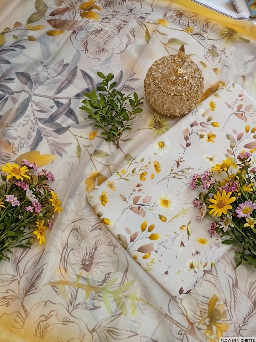 5D Premium Doria Swiss Lawn – Vintage Floral Elegance (Dusty Blue)