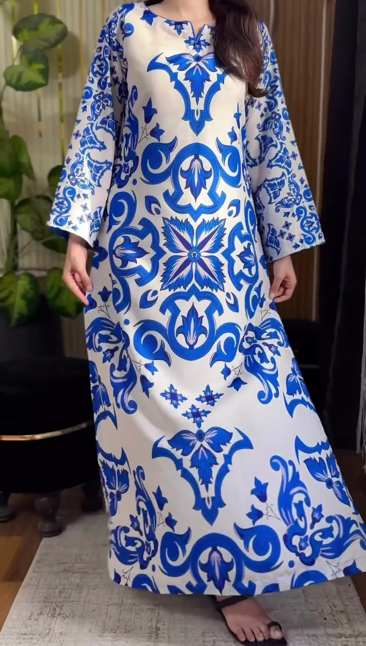 Blue Royal Pottery Printed Silk Suit