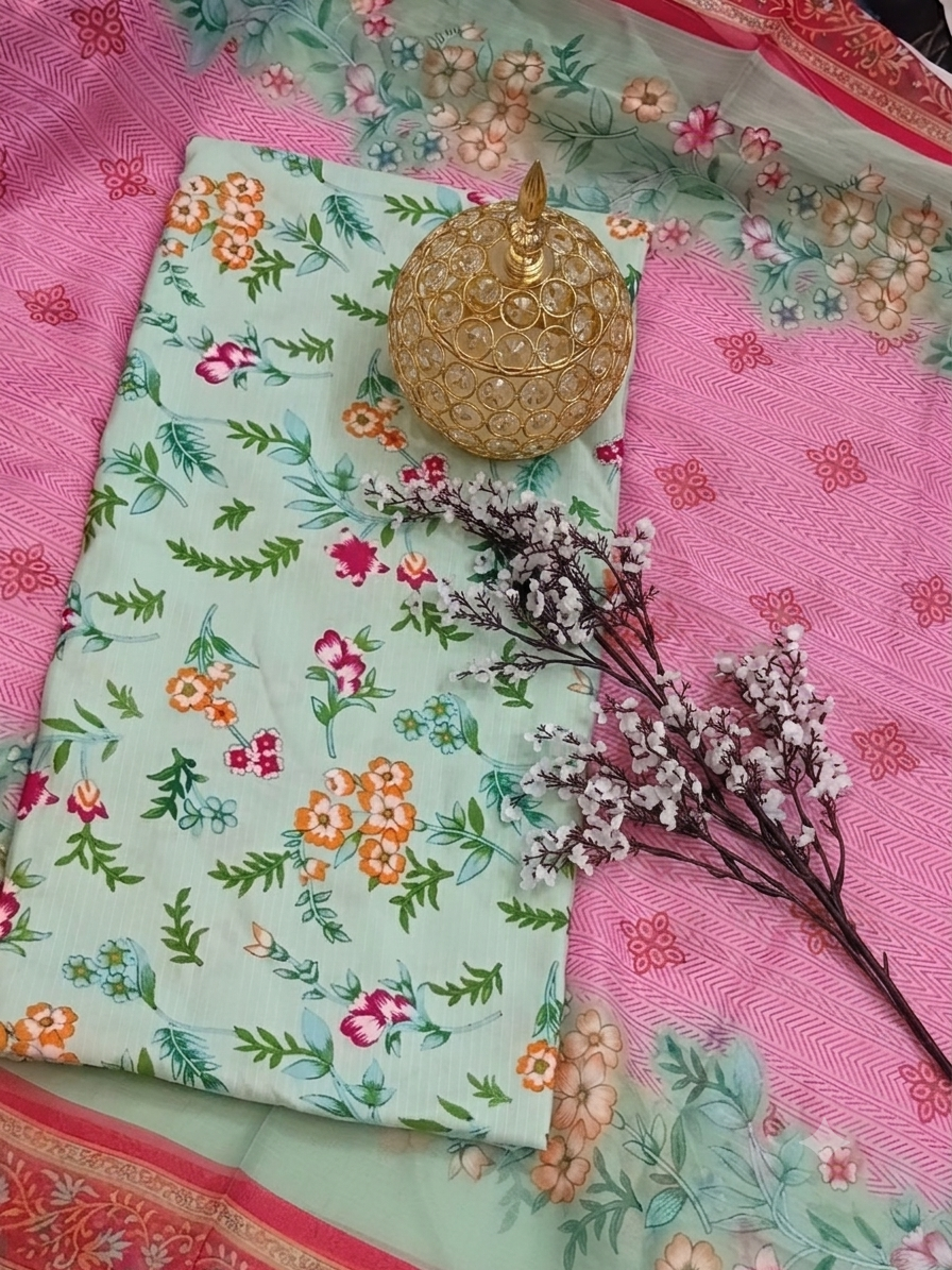 🌸8C Bin Saeed Swiss Lawn Collection – Classic Off-White & Pink Floral 3pc Unstitched