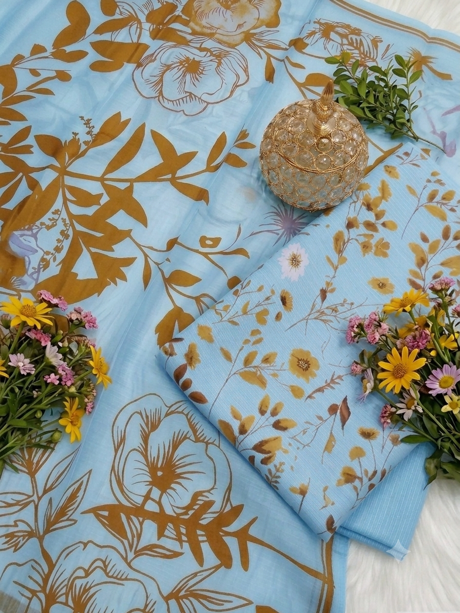 5D Premium Doria Swiss Lawn – Vintage Floral Elegance (Dusty Blue)