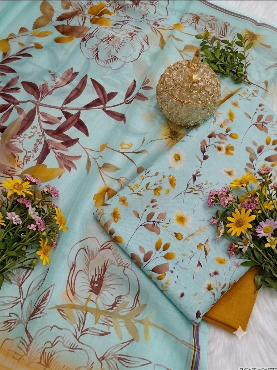 5D Premium Doria Swiss Lawn – Vintage Floral Elegance (Dusty Blue)